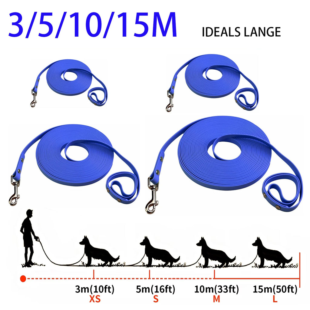 Waterproof PVC Dog Long Leash – Durable Easy-Clean Training & Recall Lead for Small to Large Dogs, 10 ft (3 m), 16 ft (5 m), 33 ft (10 m), 50 ft (15 m)
