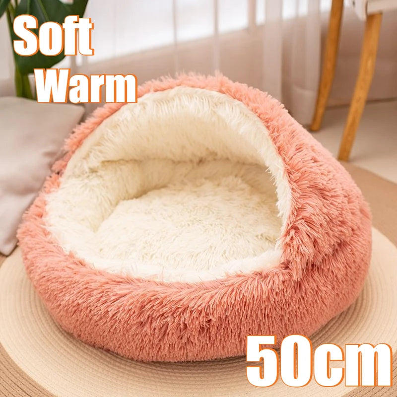 2-in-1 Plush Round Pet Bed 50 cm (19.7 in) with Removable Cover - Cozy Cat & Small Dog Sleeping Nest