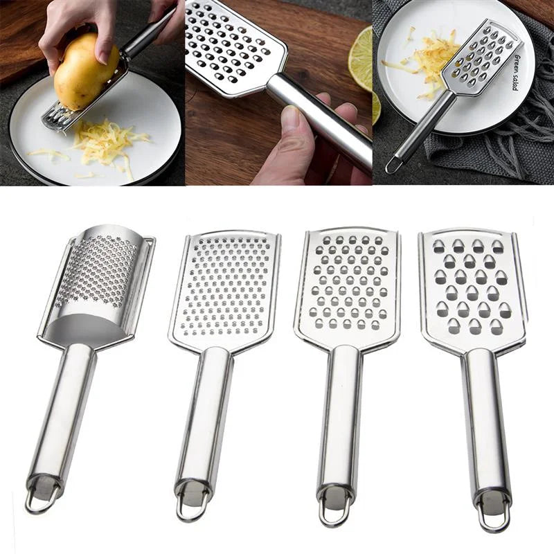 Stainless Steel 4-in-1 Cheese & Vegetable Grater — Handheld Ginger Slicer, Potato and Lemon Zester