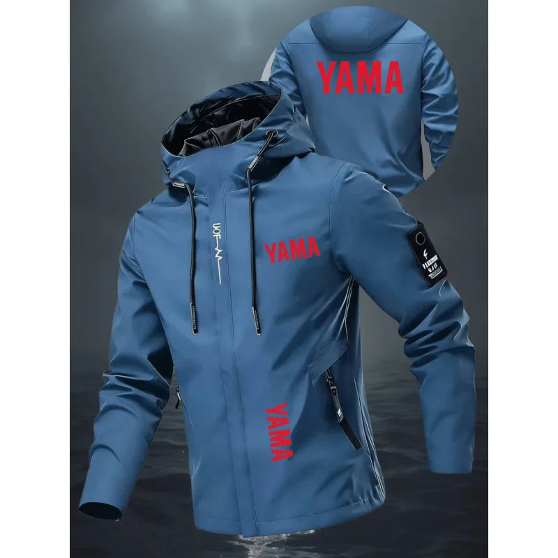 Men's Windproof Waterproof Motorcycle Jacket Loose-Fit Printed Zippered Jacket