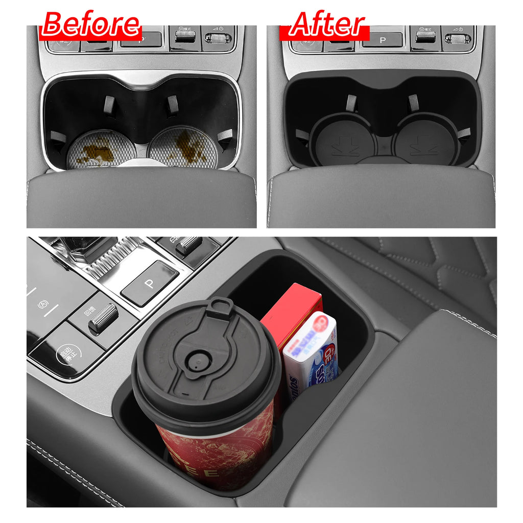 Center Console Storage Tray with Silicone Anti-Slip Pad, Armrest Cup Organizer, Black