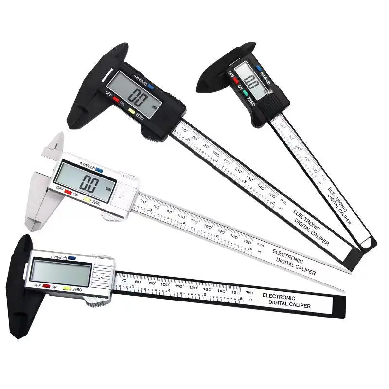 Digital Vernier Caliper 150mm & 100mm (6in/4in) LCD Electronic Measuring Gauge - Carbon Fiber Style