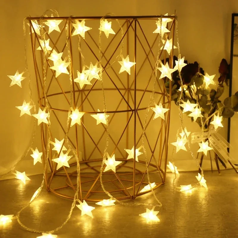 Battery-Operated LED Star String Lights - Outdoor Fairy Garland for Home, Wedding, Garden, Party & Christmas