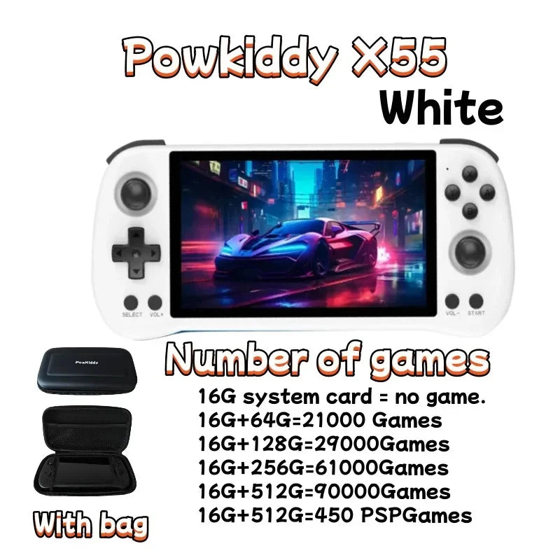 X55 5.5-Inch (14 cm) Handheld Game Console — RK3566 Open-Source Linux, 4000mAh, 1280×720 OLED, HDMI TV Out, Up to 512GB, Retro PSP/N64/PS Emulation