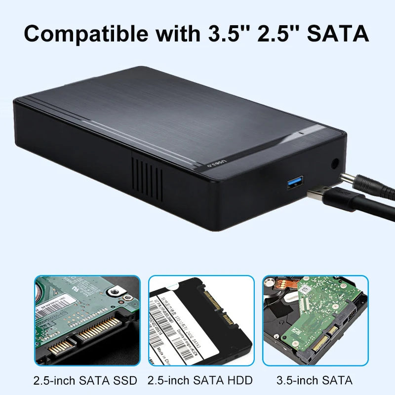 USB 3.0 to SATA External Hard Drive Enclosure – Supports 2.5-inch & 3.5-inch HDD/SSD, Up to 10TB, 5Gbps (Includes 12V Adapter)