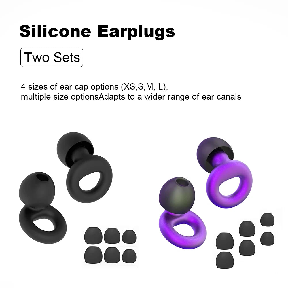 Silicone Earplugs 4 Pairs - Reusable Hypoallergenic Ear Plugs for Swimming & Sleep Noise Reduction (XS S M L)