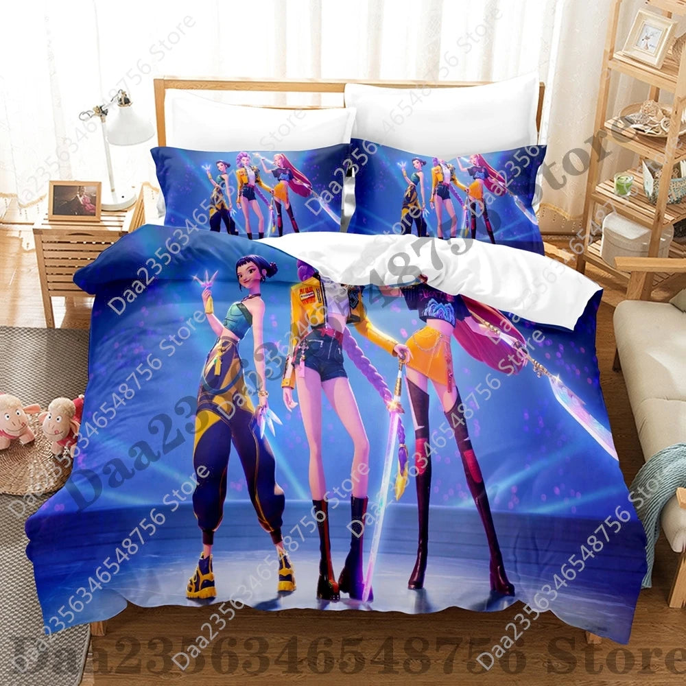 K-Pop Demon Hunter Anime 3D Print Duvet Cover Set – Twin/Full/Queen/King 3-Piece Bedding (Duvet Cover + 2 Pillowcases)