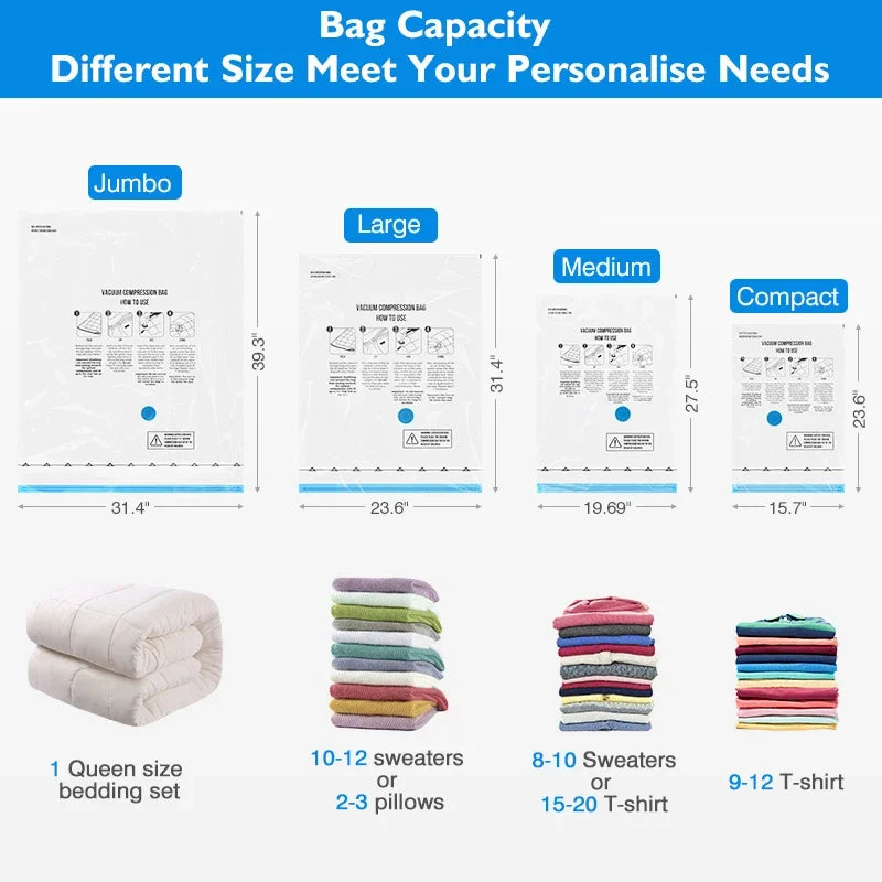 8–18 Pc Vacuum Storage Bags with Wireless Rechargeable Pump – Space Saver Compression Bags for Clothes, Blankets & Travel