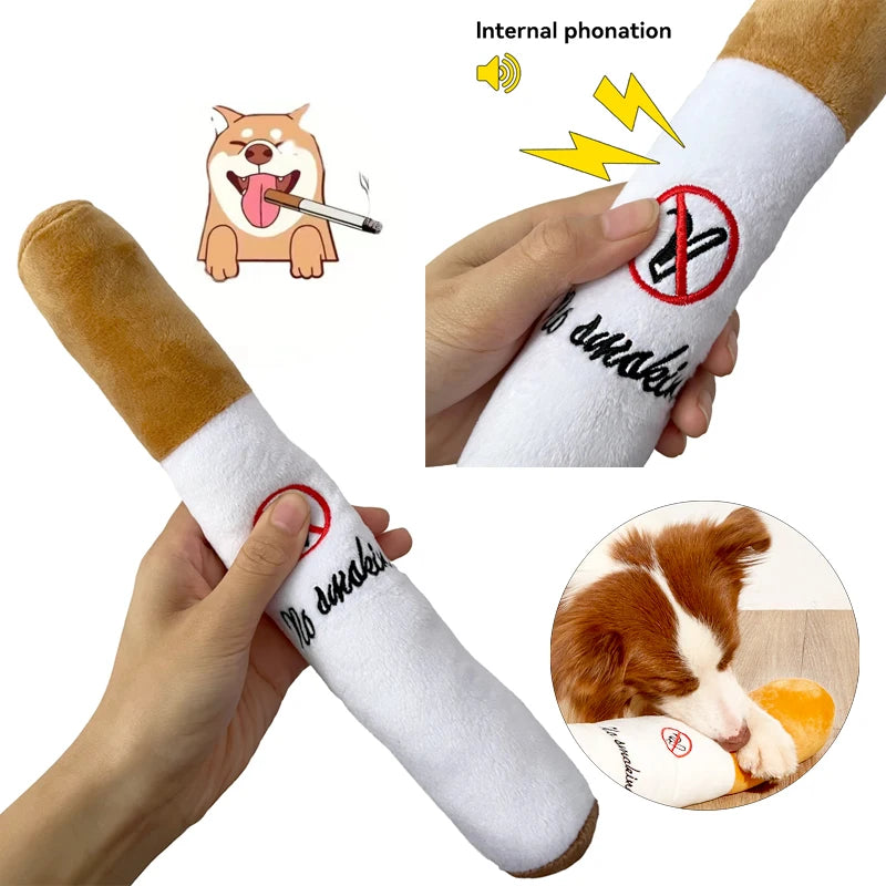Dog Squeaky Plush Cigarette Toy, Bite-Resistant Chew & Interactive Molar Play