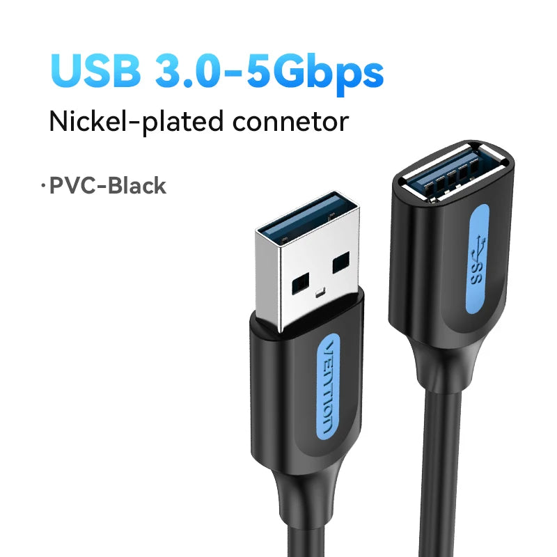 USB 3.0 Extension Cable Male to Female — 5Gbps USB 2.0/3.0 Extender Cord, Multiple Lengths 0.5–3m (1.6–9.8ft) for PC, TV, Xbox, Printer, SSD