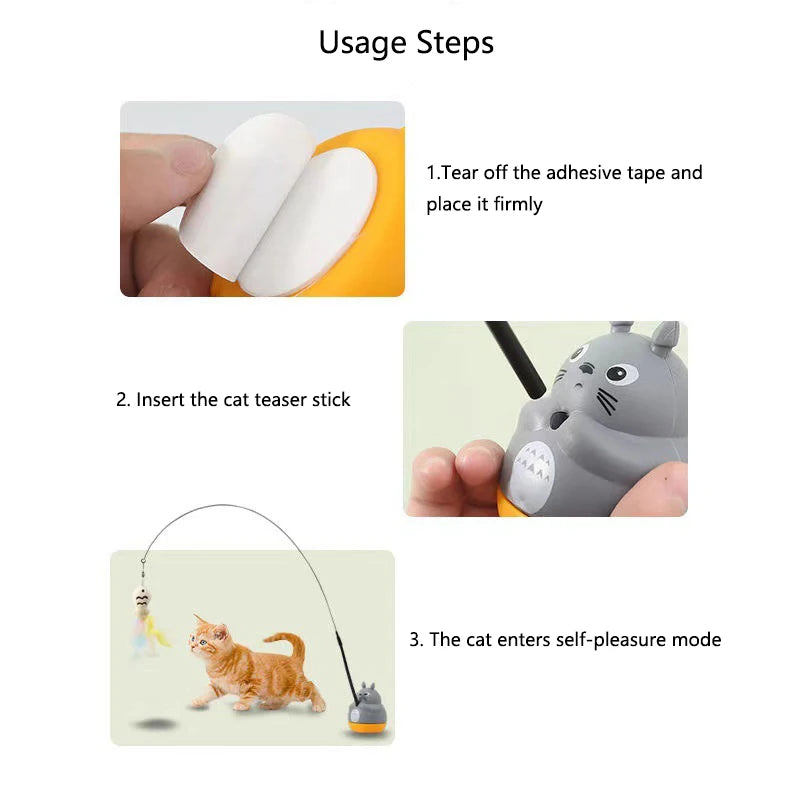 Interactive Feather Wand Cat Toy - Long Steel Wire Pole Rotating Fishing Toy for Kittens & Cats