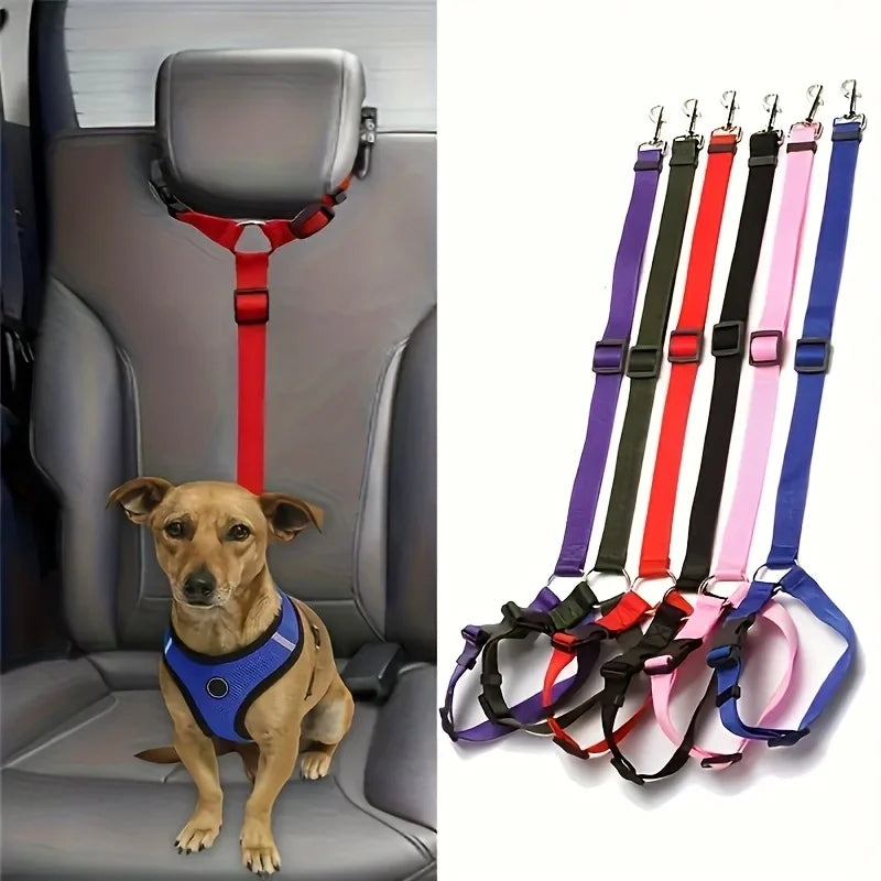 Two-in-One Pet Car Seat Belt Leash Adjustable Nylon Dog Seatbelt Harness for Backseat Safety