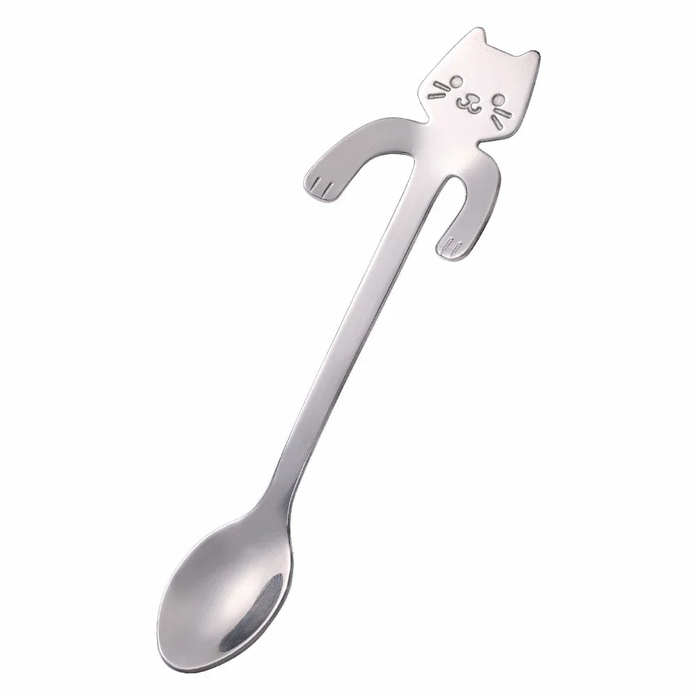 Stainless Steel Cat Teaspoon - Cute Mini Coffee & Dessert Spoon for Ice Cream and Snacks