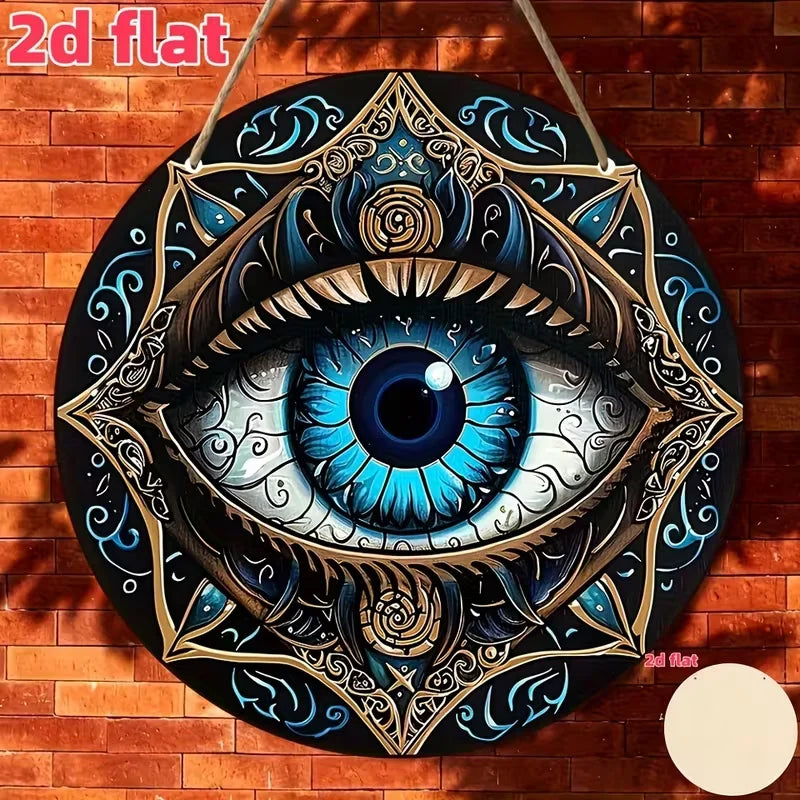 Evil Eye Tin Wall Decor - Boho Rustic Mandala Trident Metal Sign