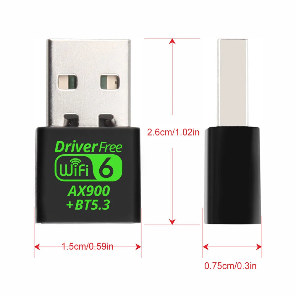 USB WiFi 6 and Bluetooth 5.3 Adapter Dual-Band 2.4/5.8GHz Mini USB Dongle Driver-Free
