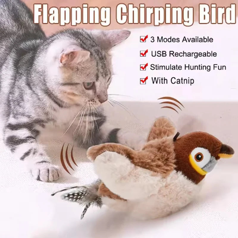 Simulated Chirping Bird Plush Pet Toy — Rechargeable Touch-Activated Interactive Toy for Cats & Dogs