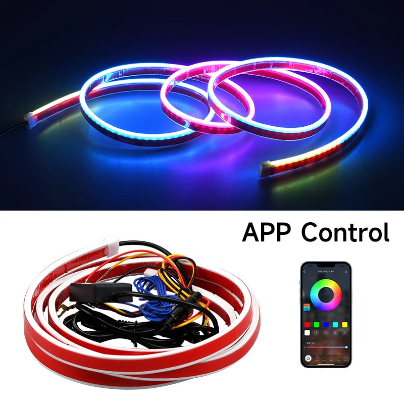 12V RGB LED Hood Strip Daytime Running Lights – APP Controlled Neon Running Lights with Streaming Turn Signal