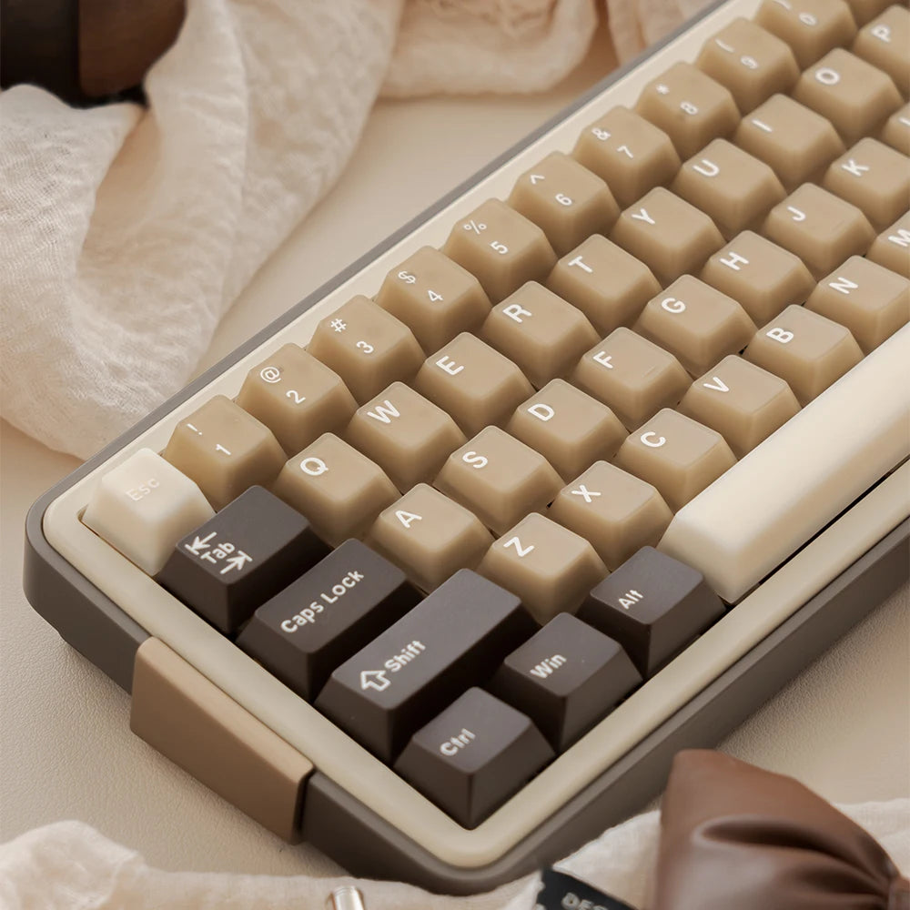 164‑Key Latte Coffee Retro Brown Translucent Double-Shot PBT+ABS Cherry Profile Keycap Set for Mechanical Keyboards