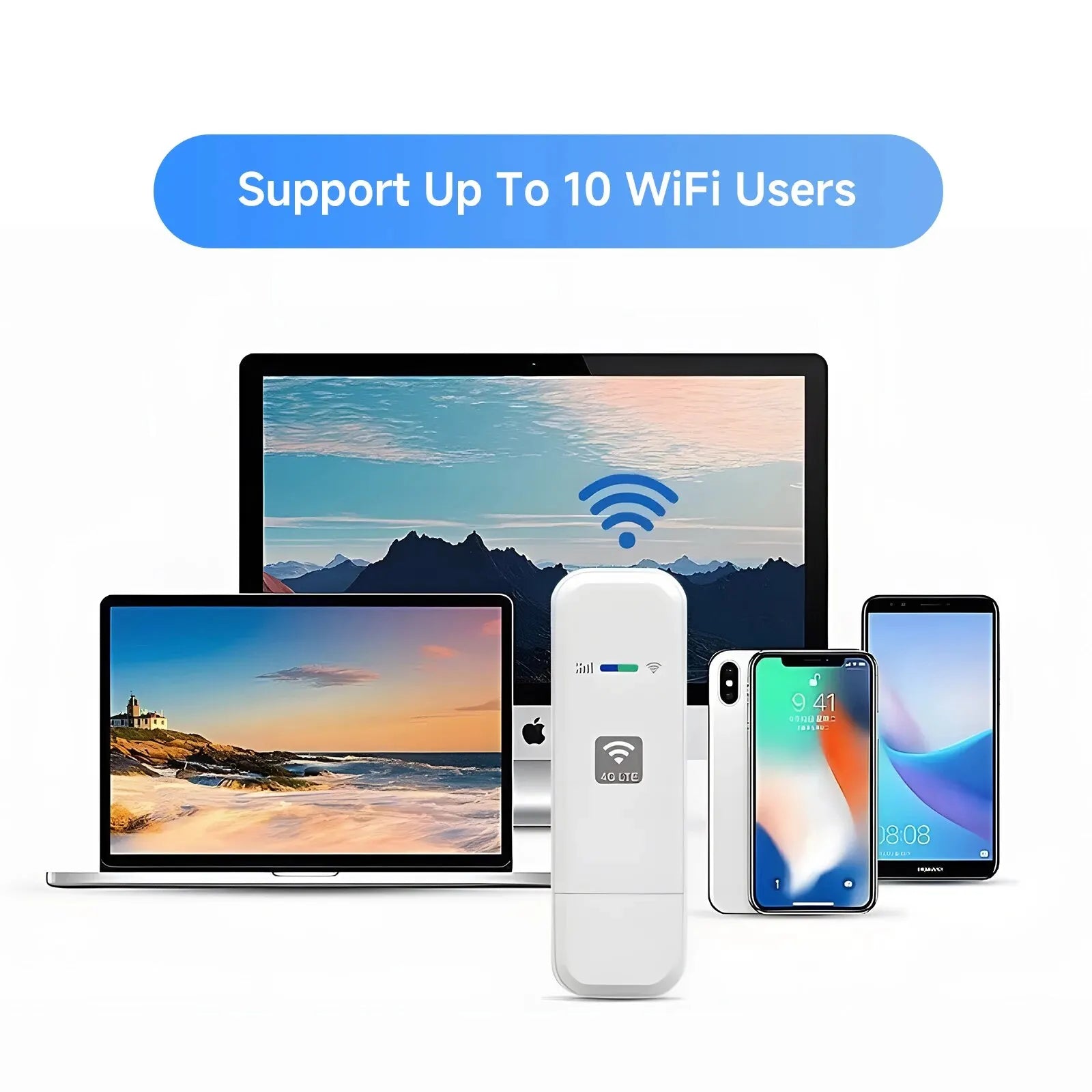 Portable 4G LTE USB Dongle Mobile WiFi Hotspot – SIM Card Plug & Play, 150Mbps 2.4GHz, Works in Europe, Korea & Russia