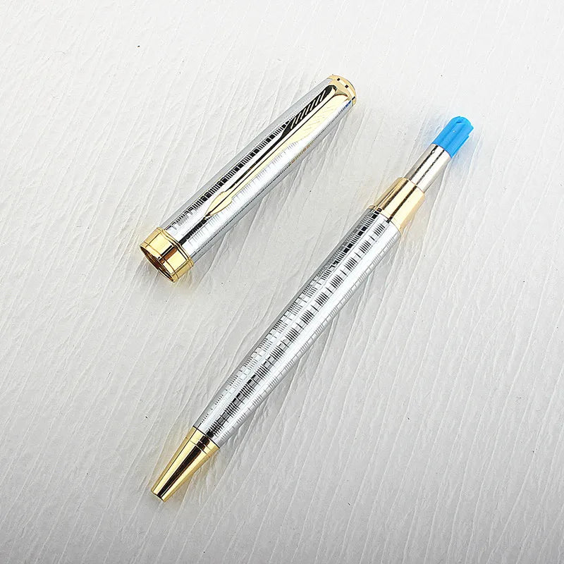 Luxury Metal Rollerball Pen 0.7mm Blue Ink - Gold Steel Signature Pen for Office & School