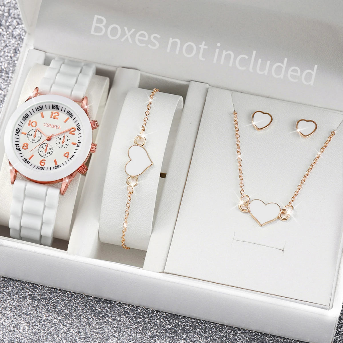 5/6-Piece Women's Quartz Watch & Jewelry Gift Set - Silicone Band, 38mm (1.50 in)