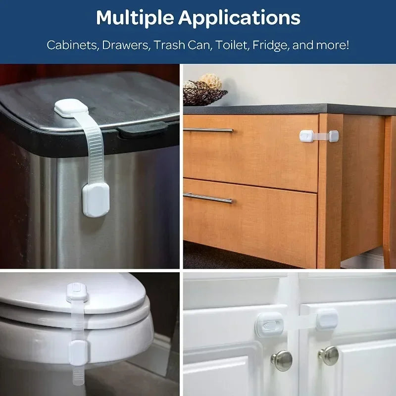 Baby Safety Cabinet Locks – Adhesive Childproof Drawer & Door Latches, Secure Strap Locks for Cabinets & Drawers