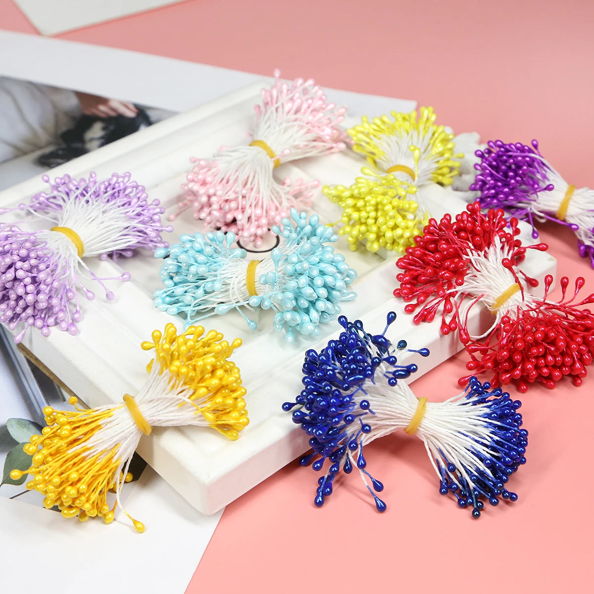 120-150 Pcs 55mm (2.17 in) Artificial Flower Stamens - Multicolor Double-Head DIY Wedding & Scrapbook Decorations