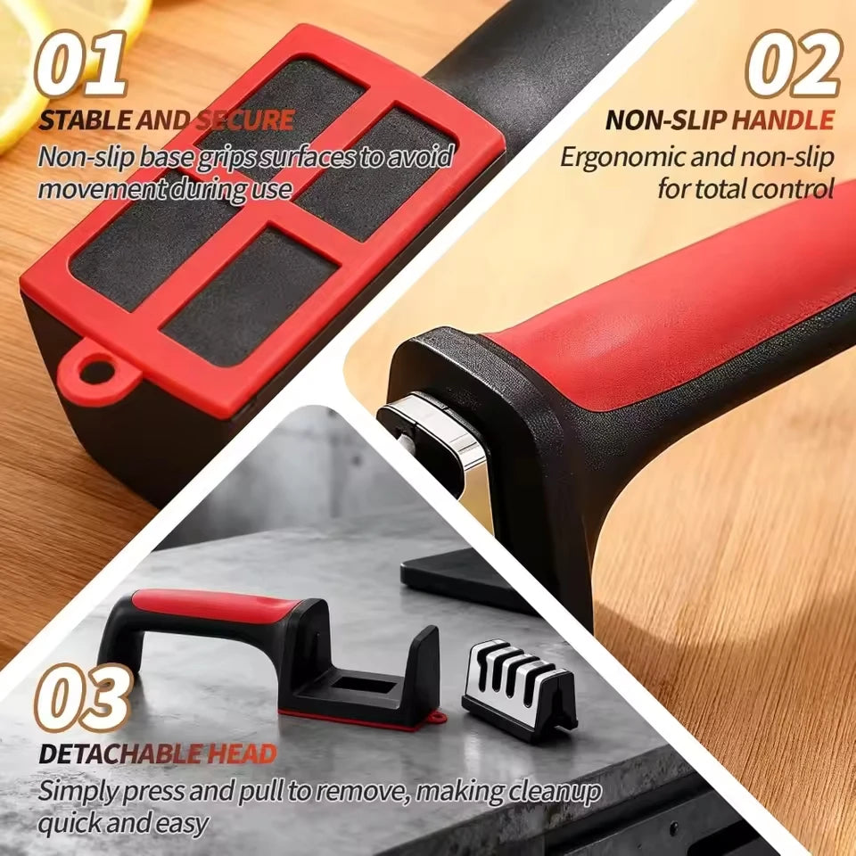 3-Stage Handheld Knife Sharpener Multifunctional 3-Slot Whetstone for Kitchen Knives