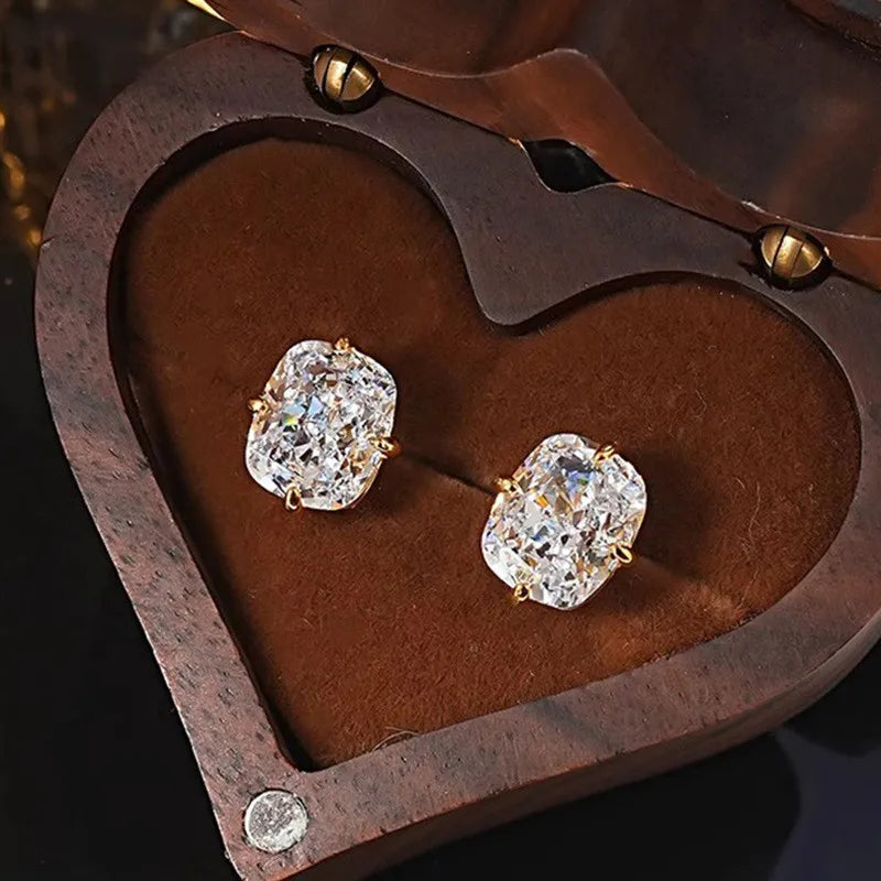 925 Sterling Silver Cubic Zirconia Stud Earrings for Women 4-Prong Claw Setting Wedding Gift