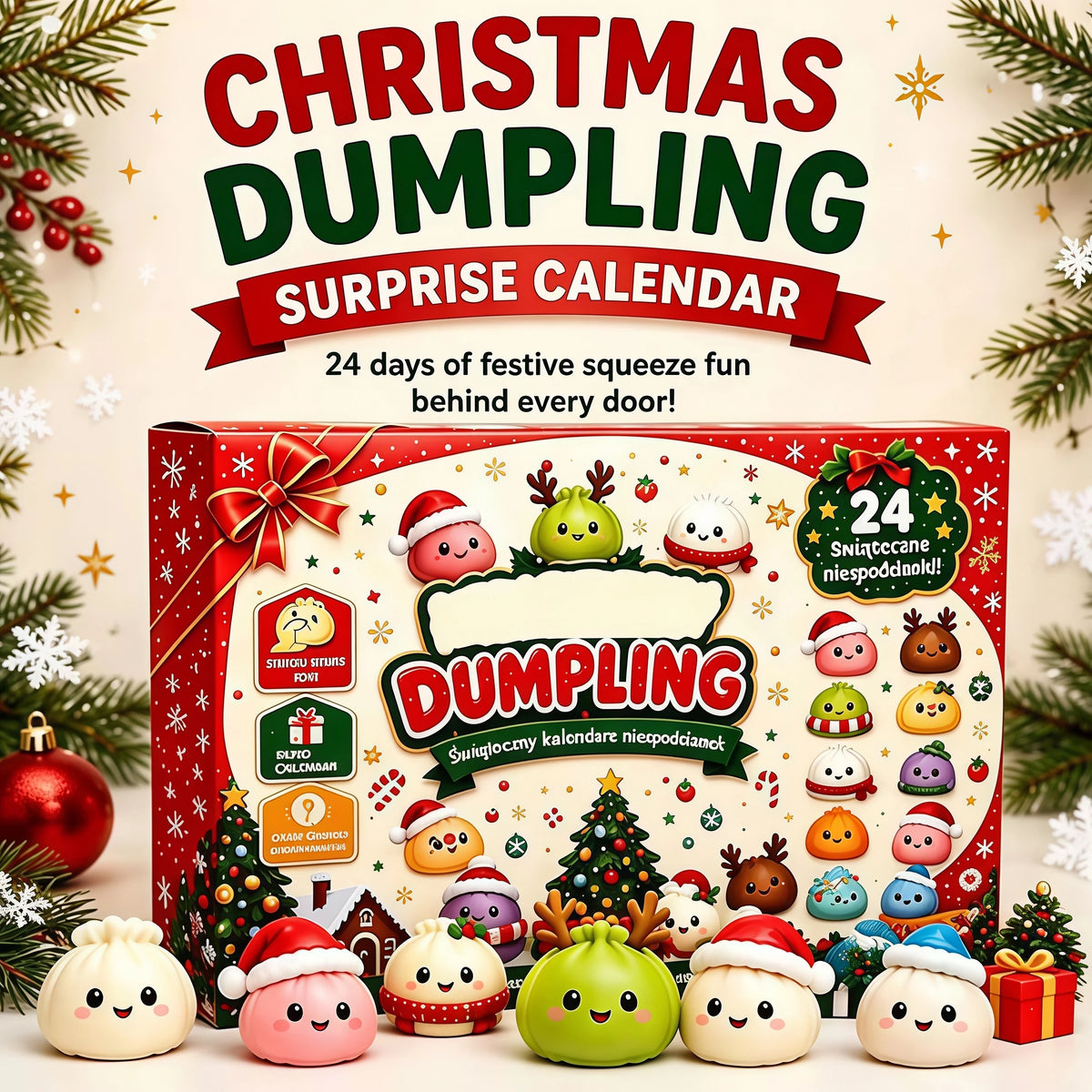 Christmas Squishy Advent Calendar 24-Day Dumpling Fidget Countdown Stress Relief Mystery Gift Box