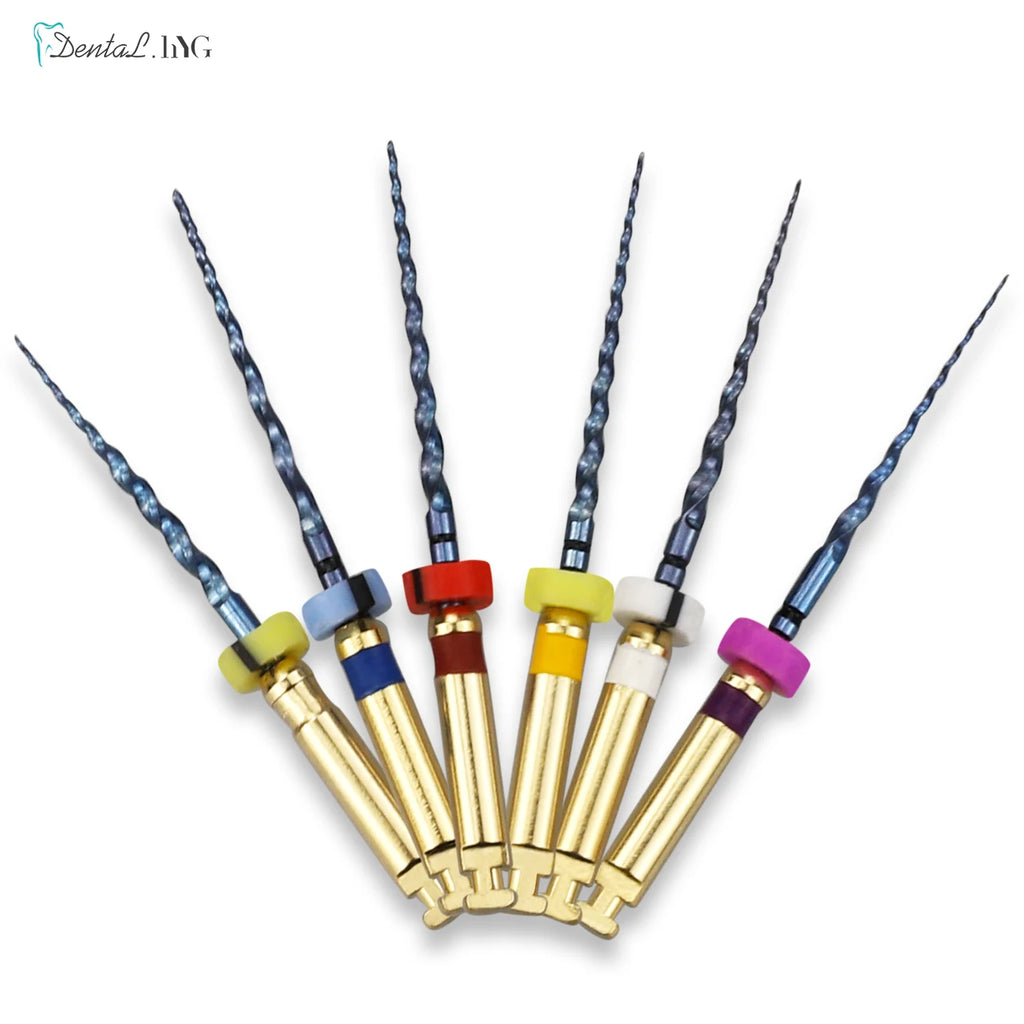 Gold-Coated NiTi Rotary Root Canal Files 6-Pack - Endodontic Files 19mm (0.75in) & 21mm (0.83in)