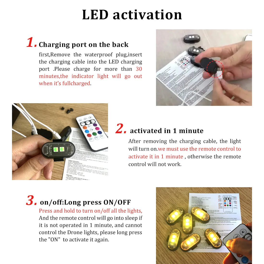 4/10-Pack Car LED Warning Lights — Rechargeable Wireless Decorative Atmosphere Lamps with Remote Control