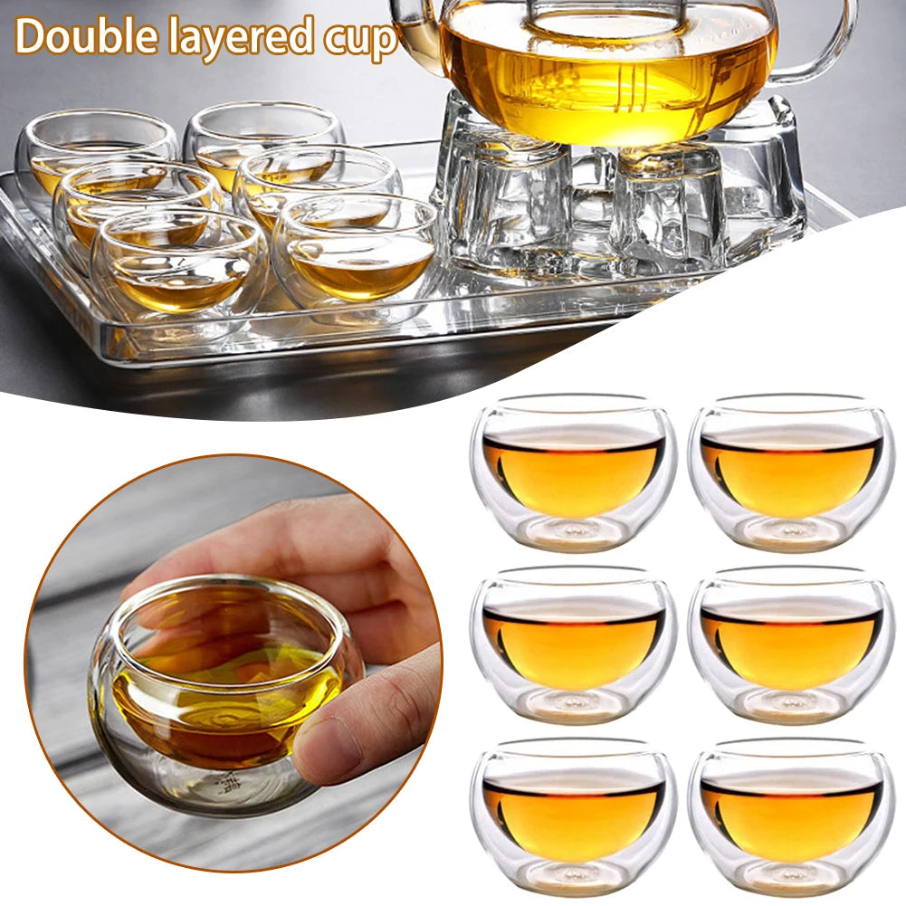 50 ml (1.7 fl oz) Double Wall Glass Tea & Coffee Cups - 6-Piece Heat-Resistant Handle Borosilicate Mug Set