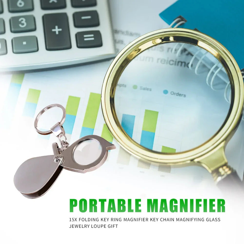 10x / 15x Folding Keychain Magnifier - Portable Pocket Loupe for Jewelry, Coins & Stamps