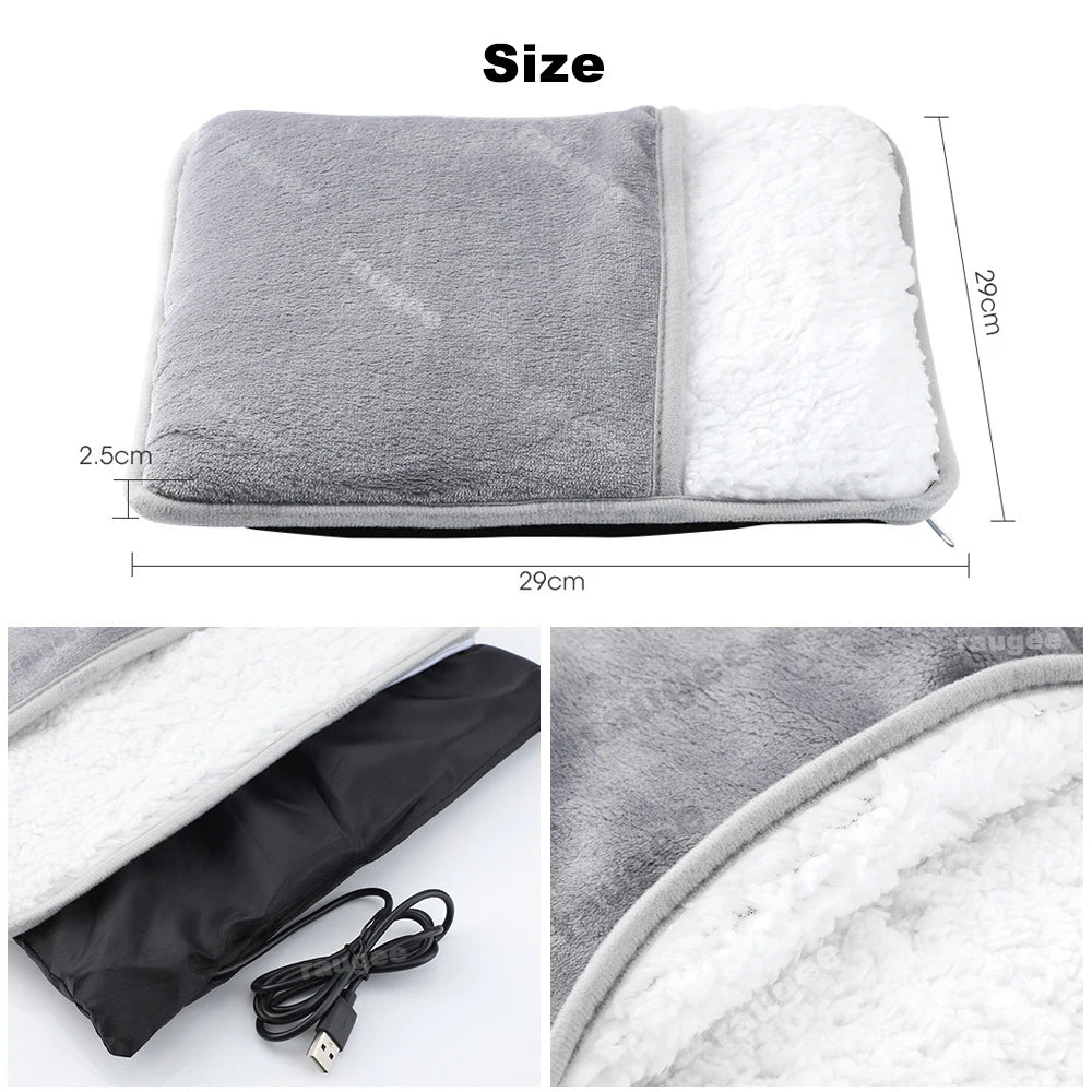USB Electric Foot Warmer Pad - Soft Flannel Washable Heating Mat, Constant Temperature for Home & Office