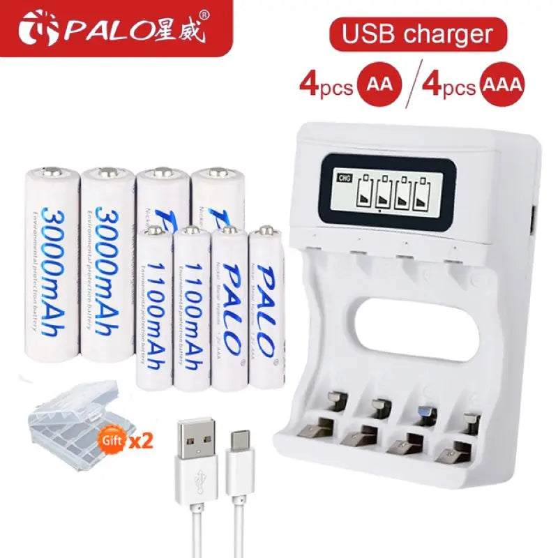 Ni‑MH Rechargeable Batteries AA 1.2V 3000mAh + AAA 1.2V 1100mAh with Battery Case