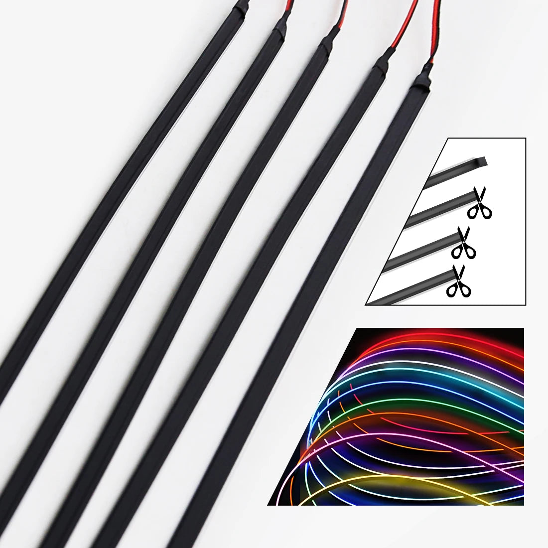 Car Interior Ambient LED Strip 110cm (43.3in), Universal DIY Flexible Cuttable Acrylic Lighting