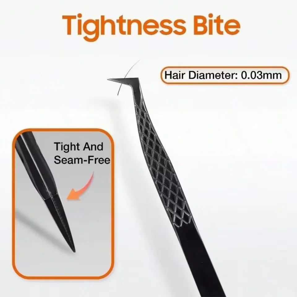 3-Pack Professional Titanium Eyelash Tweezers Set, Curved Head False Eyelash Clamp & Fiber Tip Curler