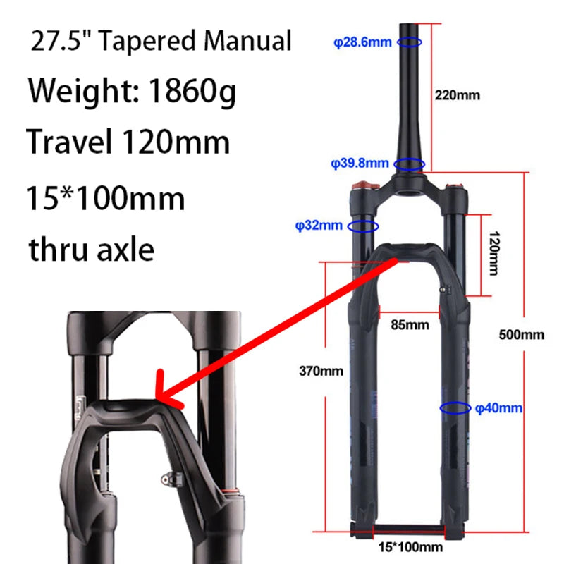 27.5/29-inch Boost Mountain Bike Suspension Fork - 34mm (1.34in) Tapered Stanchion, 120/140mm (4.7/5.5in) Travel, 15x100/110mm Thru-Axle, Adjustable Rebound and Lockout