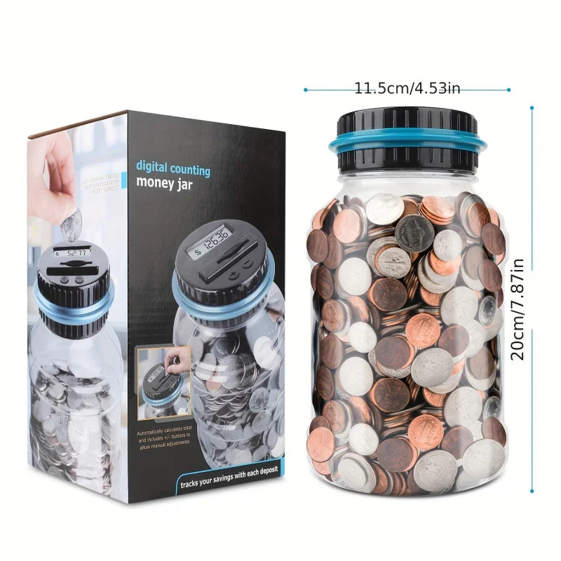 Transparent Electronic Coin Bank with LCD Display – Large Savings Jar, Battery-Operated Money Box for Teens & Adults, Gift