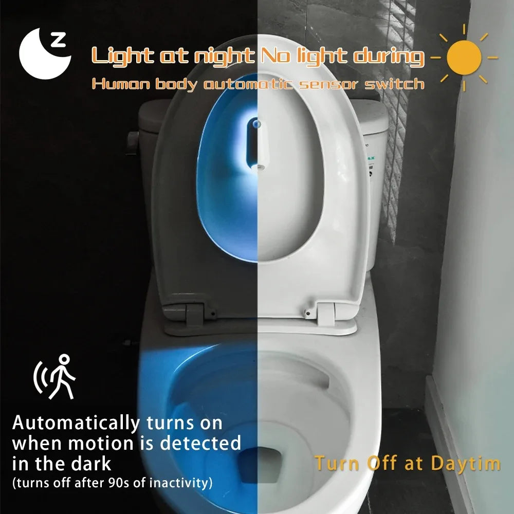 Motion Sensor Toilet Night Light RGB 7-Color Rechargeable LED Toilet Bowl Light