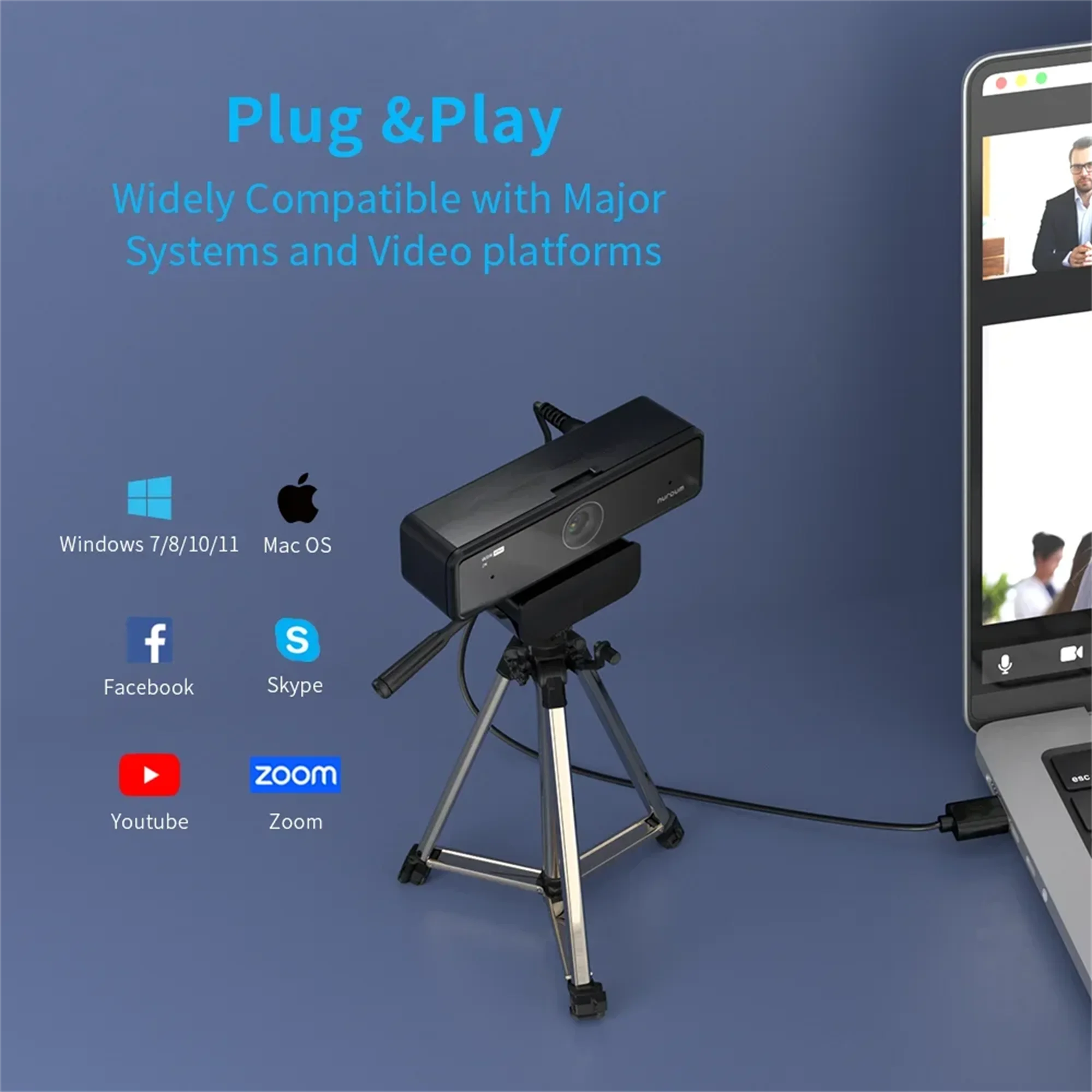 1080P FHD 60FPS Webcam with Microphone & Privacy Cover — 90° Wide-Angle USB Plug-and-Play for PC, Mac & Laptop