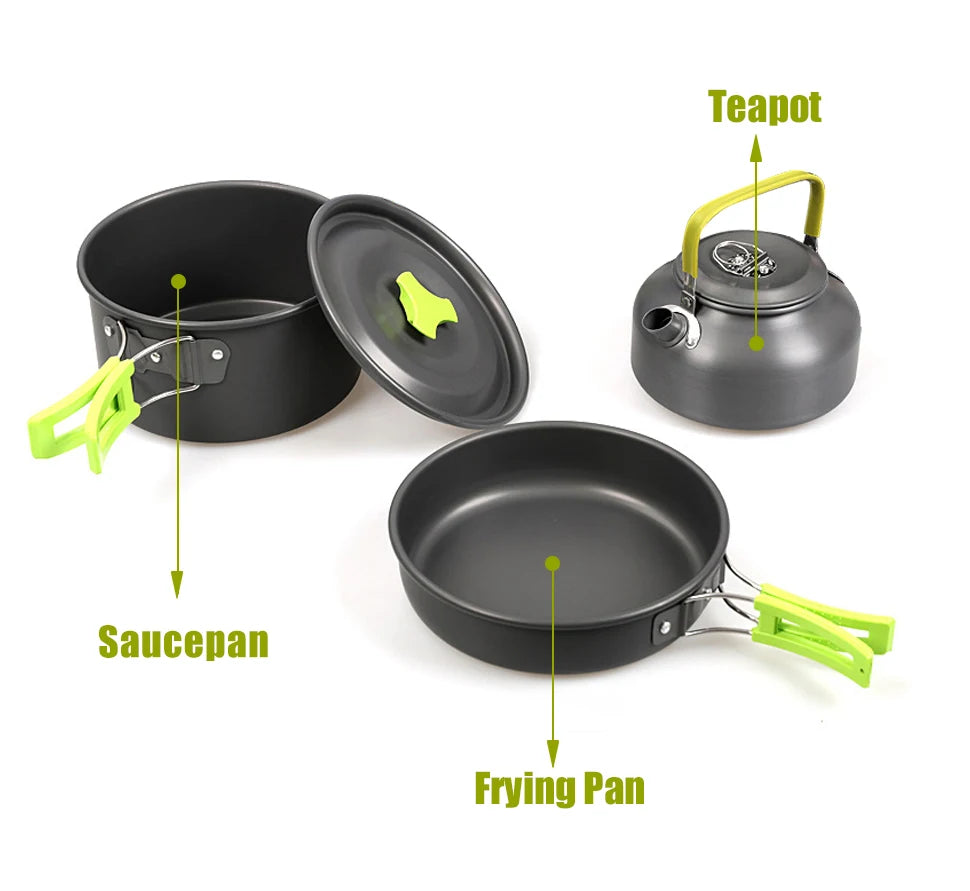 3-Piece Camping Cookware Set – Aluminum Pot, Frying Pan & Teapot | Portable Outdoor Cooking for Hiking, Camping & Picnic