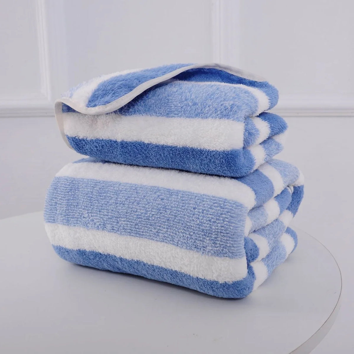 Striped Microfiber Towel Set – 70 x 140 cm (27.6 x 55.1 in) Bath + 35 x 75 cm (13.8 x 29.5 in) Face Towel – Quick Dry, Soft & Absorbent