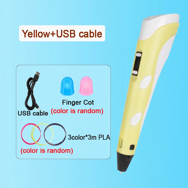 3D Printing Pen with LED Display – PLA 1.75mm Compatible, Adjustable Temp & Speed, USB 5V/2A Kids DIY Art Tool