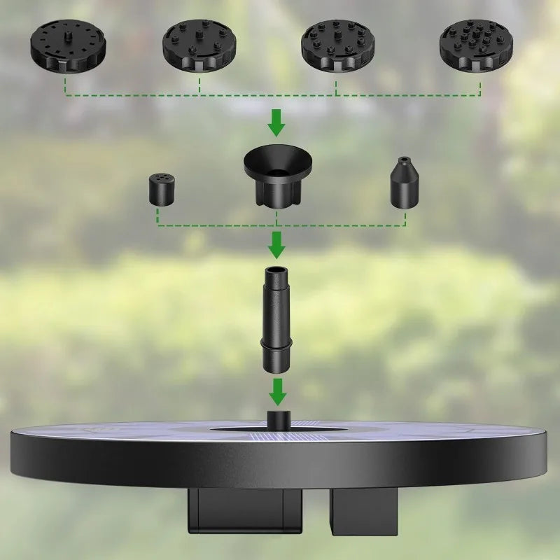 Solar Fountain Pump Kit for Garden Pond & Bird Bath — 1W, 1.5W, 2.5W with 6 Interchangeable Nozzles