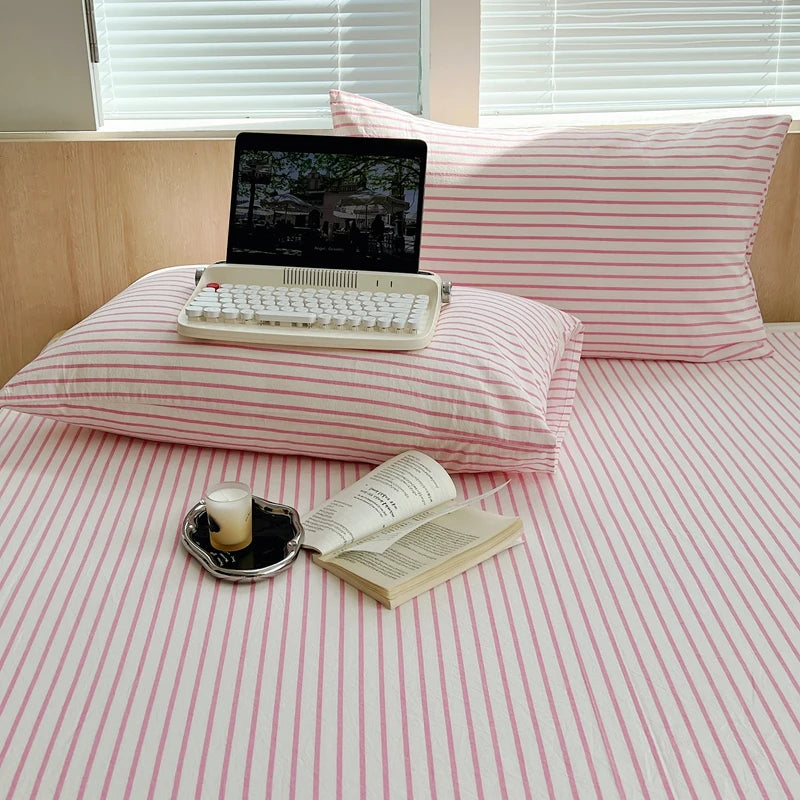 2-Pack 100% Cotton Pillowcases 48 x 74 cm (18.9 x 29.1 in) - Striped Pillow Covers, Skin-Friendly