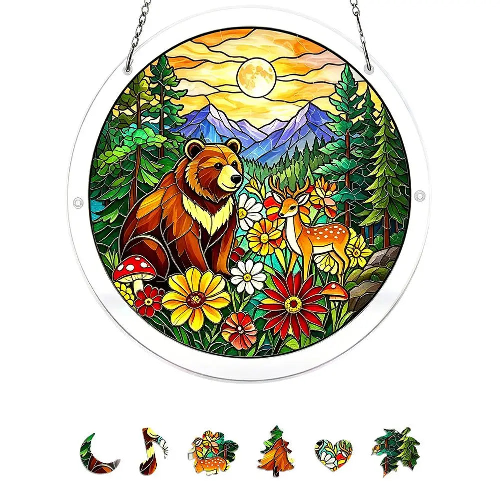 Acrylic Puzzle Suncatcher Window Hanging Stained Glass Style 7.1/7.9 in (18/20 cm) Garden & Home Decor