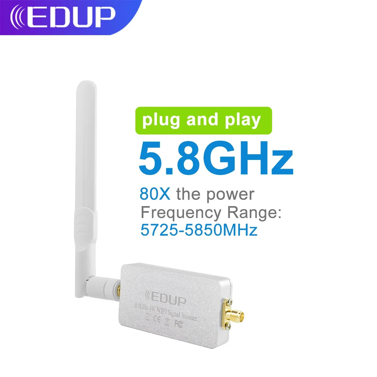 8W 2.4GHz Wi-Fi Signal Amplifier & Range Extender 802.11n — SMA Antenna Adapter (6 dBi, 39 dBm)