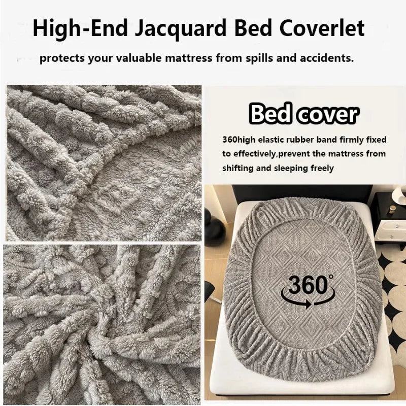 Coral Plush Fitted Mattress Cover – Thick Warm Anti-Slip Elastic Fitted Sheet, Breathable Soft Bed Protector